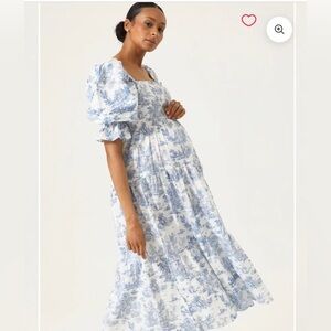 Nothing Fits But blue and white toile maternity dress
